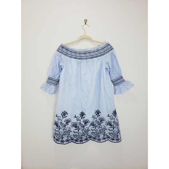 Altar'd State Blue Striped Embroidered Short Preppy Shift Dress Size S Small - Picture 3 of 9
